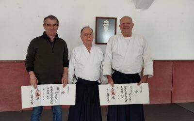 Excellence et Transmission : les Shidoin Éric Laporte et Moufid Hajjar promus au rang de Godan Dan Aïkikaï.
